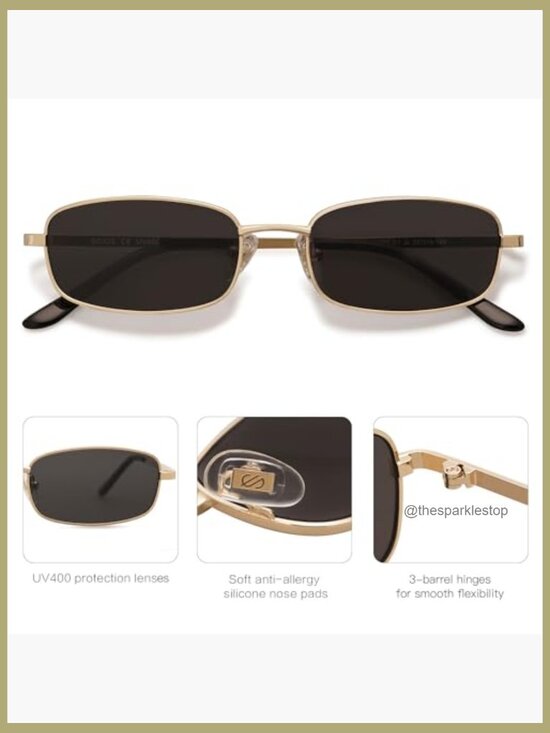 Retro Rectangle Sunglasses with Metal Frames and UV400 Protection main image 4